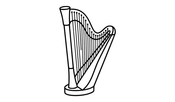Simple Flat Harp Musical Instrument With Strings Line Art Vector Illustration On White Background
