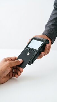 Customer inserts credit card into payment terminal for contactless transaction at point of sale