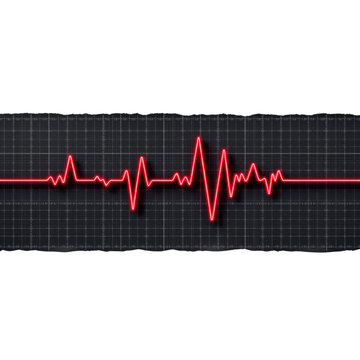 A red electrocardiogram (ECG) heartbeat line fluctuates across a digital grid, representing heart activity monitoring.