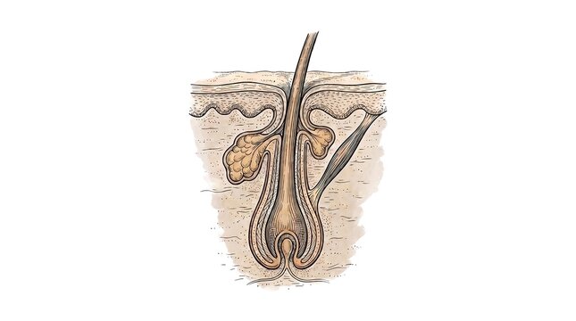 Anatomical illustration showing a cross section of human skin with a hair follicle.