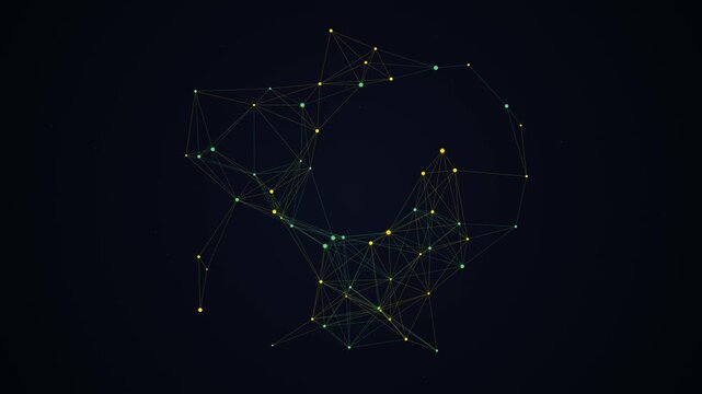 Glowing golden plexus network on black background.