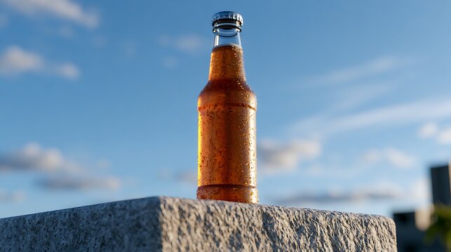Beer Bottle at Seaside Sunset / 夕暮れの海辺にあるビールボトル
