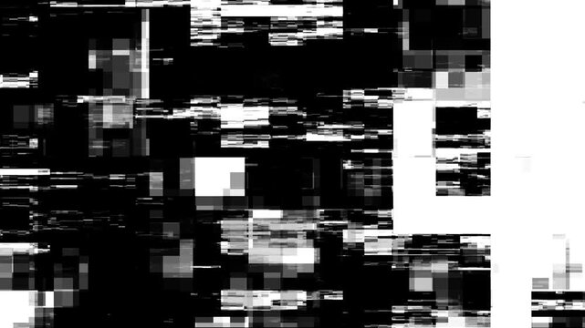 モノクロのブロックノイズ背景動画　グリッチ風デジタルエフェクト素材