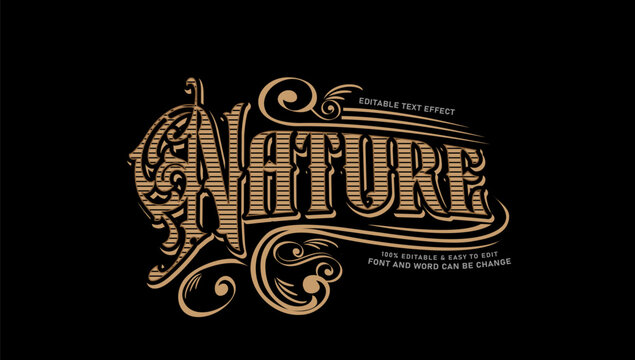 Vintage western nature editable text effect vector illustration