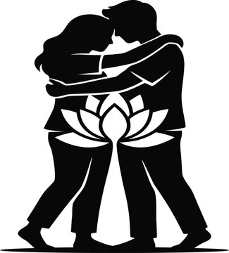 Friendship day embrace silhouette of couple celebrating true friendship