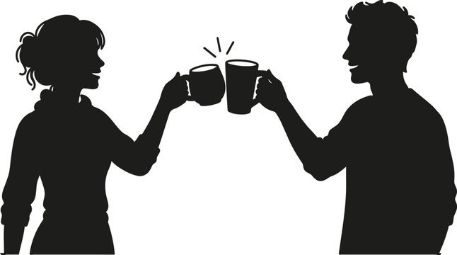Friendship day celebration silhouette of friends toasting with coffee