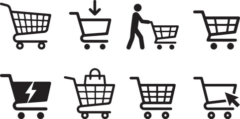 Shopping cart icons showing ecommerce process with person Vector © mahafuza