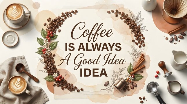 Inspirational Coffee Quote with Floral Decor. Motivational message for coffee lovers and creative minds.