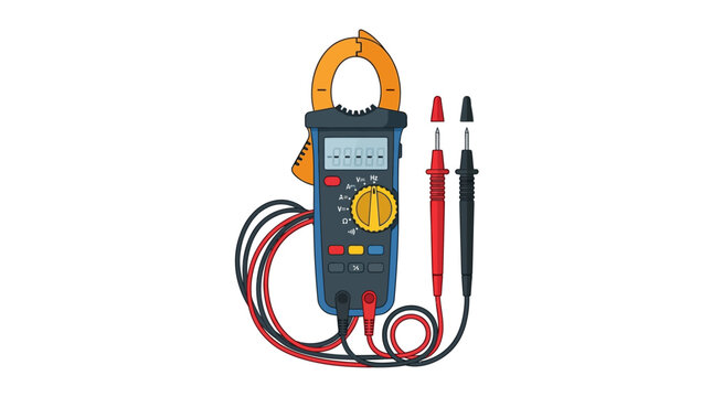 Digital clamp meter with test leads.