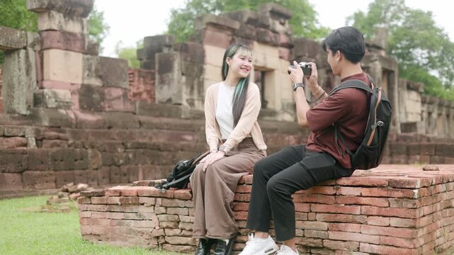 Asian Couple Exploring Ancient Stone Castle Part 91