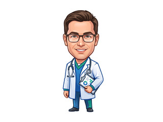 Fototapeta premium A handsome and fashionable doctor with glasses and a stethoscope, holding a chart