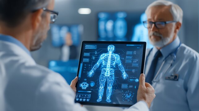 doctor consulting patient with tablet, AI medical system