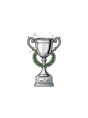 Obraz premium Shiny Silver Trophy With Ornate Handles, Laurel Accents, And Formula 1 Car Emblem On Base Vector Illustration