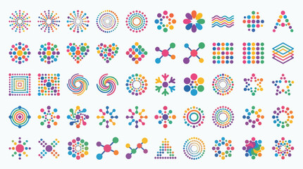 Collection of colorful abstract geometric shapes and icons, representing diversity and creativity. © Eza