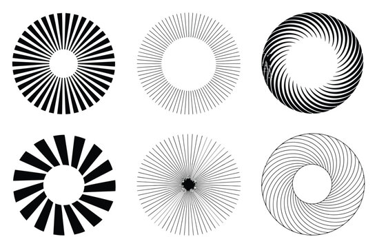 Conjunto de patrones geom&eacute;tricos circulares abstractos y l&iacute;neas radiales