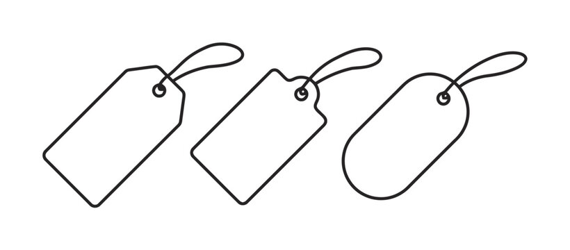 Conjunto de tres etiquetas de precio vac&iacute;as con contorno y cordones para comercio minorista