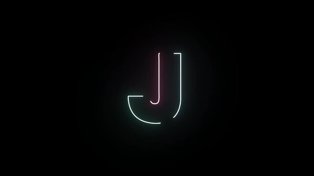Neon Letter J Glowing Alphabet Animation - Transparent Background