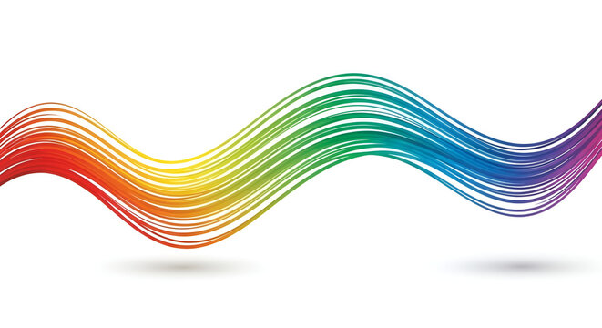 Abstract rainbow wave of colorful brush strokes on a clean white background with shadow