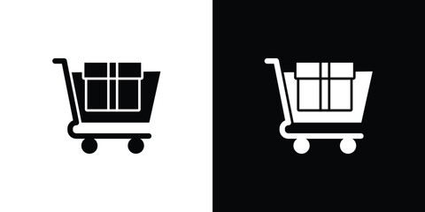 Minimalist shopping cart icon filled with boxes, representing convenient online retail, e-commerce solutions, product acquisition, and consumer purchases, ideal for digital commerce platforms © Tifany