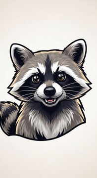 アライグマの可愛いイラスト、白背景、肖像画