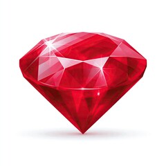 Fototapeta premium Brilliant cut faceted sparkling red ruby gemstone isolated on plain clean white background representing precious gem and luxury fine jewelry concept