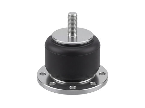 Metal and rubber vibration isolator with threaded rod on transparent background mount