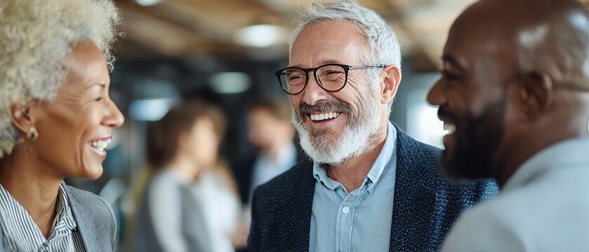 Smiling manager talking to staff in informal meeting