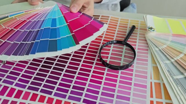 Choosing color samples for design projects in a studio setting