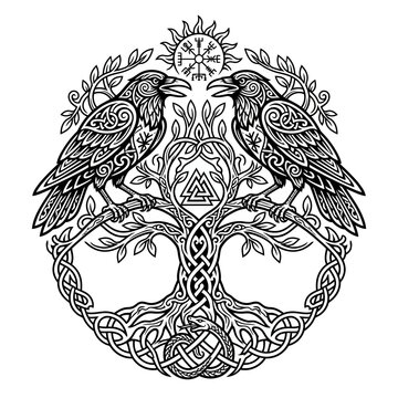 Norse Ravens, Sun, Tree of Life, Celtic Knot Symbol, Mythology