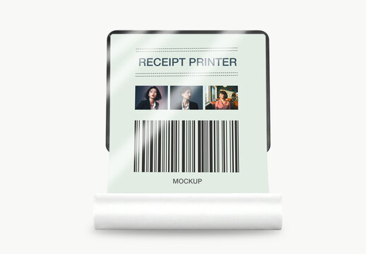 Receipt Printer Mockup with Long Paper Roll