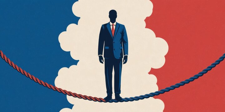 Entrepreneurial mindset business leader navigating adversity bridge in flat design illustration