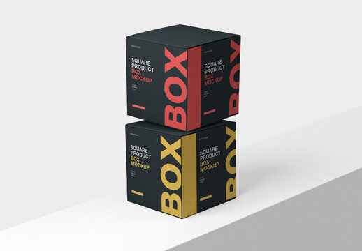 Stack Square Cardboard Product Box Mockup