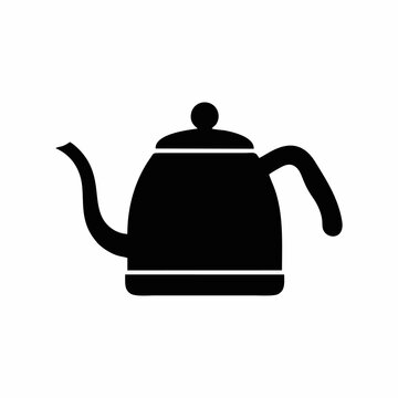 Minimalist Black Gooseneck Coffee Kettle Icon Isolated on White Background