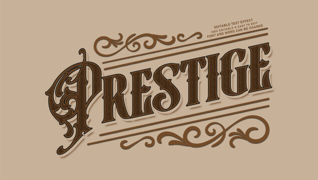 Vintage prestige text effect, editable classic brown typography style with retro flourishes