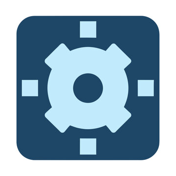 Gear icon with four squares