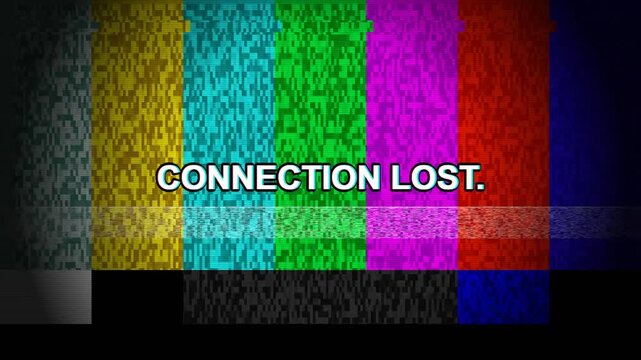 Connection lost text on colorful digital television static screen