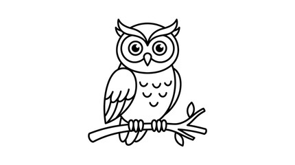 Fototapeta premium Hand drawn outline illustration of a wise owl perched on a tree branch with wildlife illustration predator feathers minimalist creature