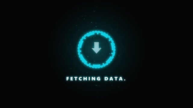 Fetching data digital blue loading animation with glowing arrow icon
