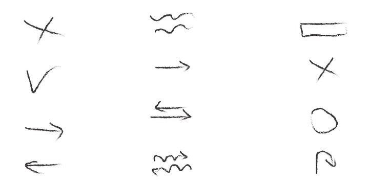 Minimalist arrow and symbol icons set isolated on white background