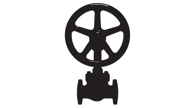 Industrial stopcock valve icon. Black silhouette of a manual gate valve for piping systems.