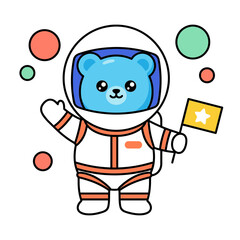 Obraz premium Charming Blue Gummy Bear Astronaut Waving a Star Flag, Embracing a Sweet Jelly-like Aesthetic in a Whimsical Cosmic Expedition