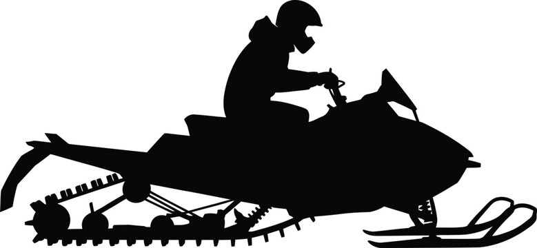 Snowmobile Driver Silhouette Vector Illustration Featuring Winter Recreation Vehicle Isolated on White Background for Adventure Sports Design Collection