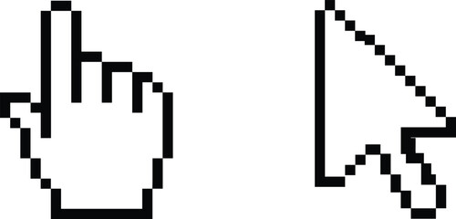 Fototapeta premium Pixel Cursor and Hand Pointer Icon Set with Mouse Click Vector Illustration