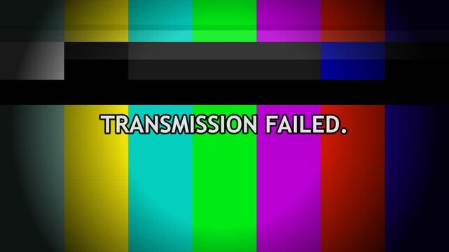 Transmission failed text on colorful television test pattern background