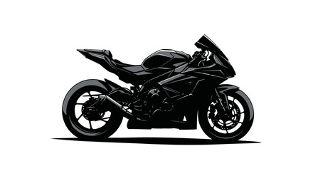 Obraz premium Black motorcycle side view illustration with showcasing sleek design shiny surface against white background motorcycle viewed transportation