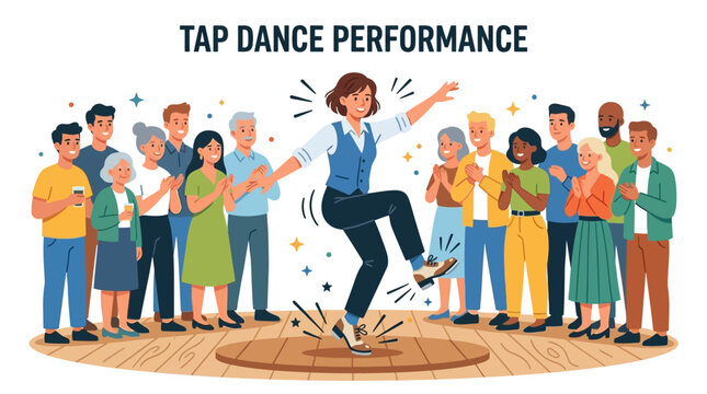 Energetic Tap Dancer Performing on Stage with Appreciative Audience Applauding in a Cheerful Theatrical Setting