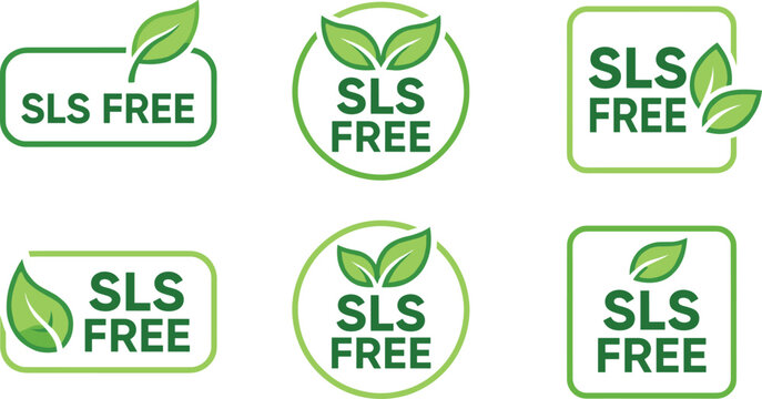 SLS Free Certification Badge Collection with Green Leaf Eco Label Vector Icon Set