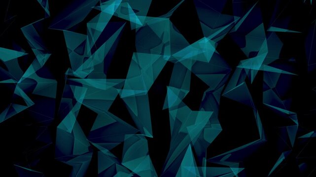 Loopable abstract digital network animation featuring glowing connection points, polygon mesh, low poly structure and futuristic communication technology. Suitable for AI, blockchain, cybersecurity.