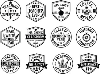Obraz premium Teacher Badge and Education Emblem Collection with Inspirational Typography Vector Set