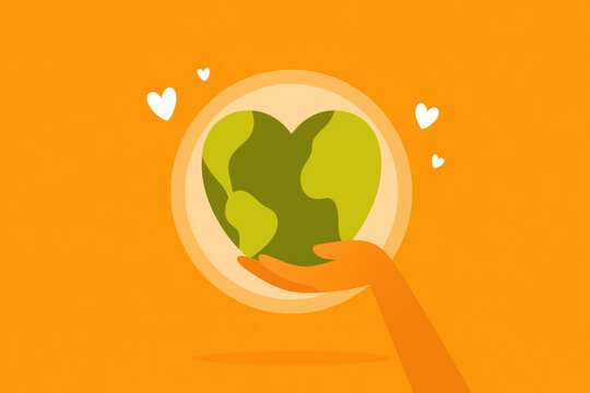 Hand Holding Earth Shaped Like Heart with Little Hearts
